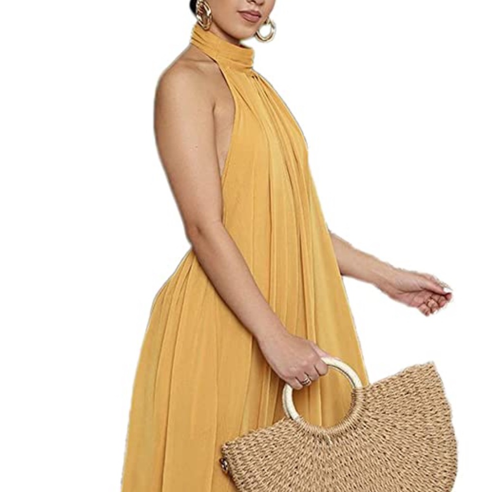 Ekaliy Women’s Sexy Summer Jumpsuit Halter Neck Sleeveless Chiffon Wide Leg Long